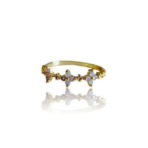 Dainty 18KYG Plated Brass Round Opal Woman's Ring Size 7